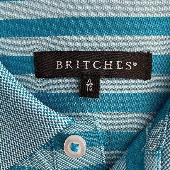 Britches SS 3 Button Pull On Striped Poly Blend Polo Shirt Teal Blue Sz XL NWT - Picture 9 of 13